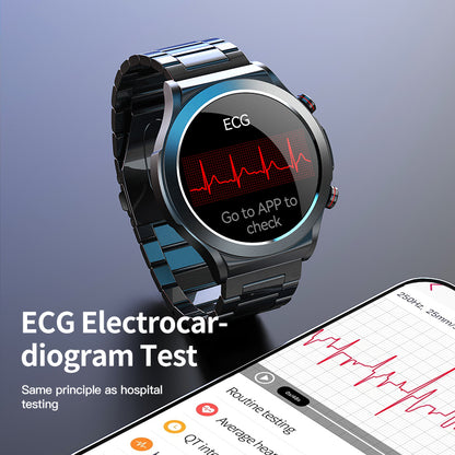 TK21P ECG Pulse Physiotherapy Blood Sugar Monitor Smart Watch IP67 Waterproof Sports Bracelet, Steel Strap