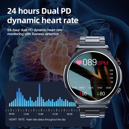 TK21P ECG Pulse Physiotherapy Blood Sugar Monitor Smart Watch IP67 Waterproof Sports Bracelet, Steel Strap