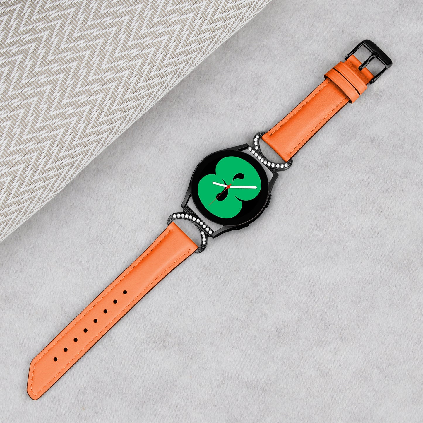 For Samsung Galaxy Watch 3 41mm / Watch 5 40mm / 44mm Replacement Wrist Band 20mm Rhinestone D-shape Connector Split Leather Strap with Black Buckle