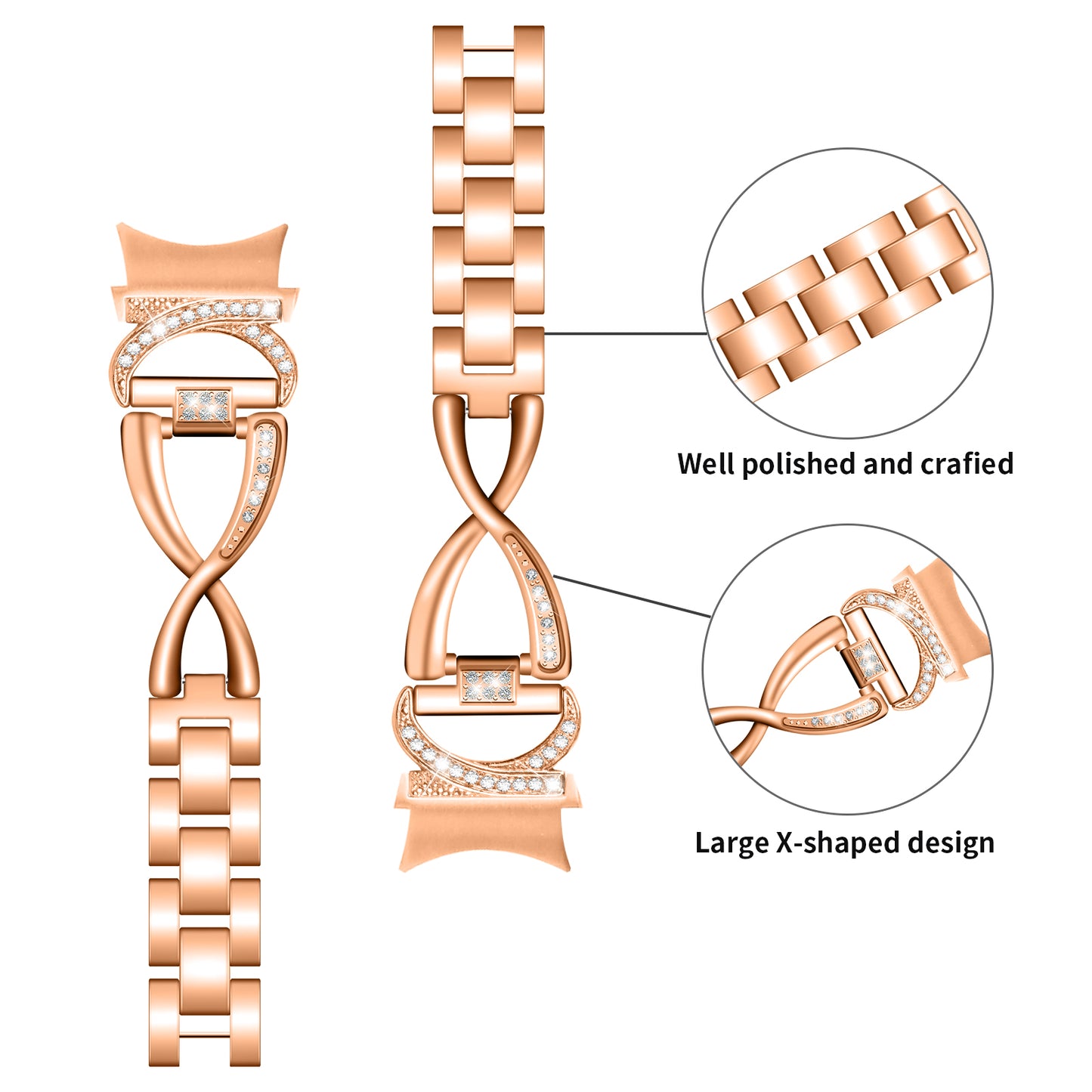 Watch Band for Samsung Galaxy Watch6 40mm 44mm / Watch6 Classic 43mm 47mm / Watch 5 40mm 44mm / Watch4 40mm 44mm Rhinestones Decor Alloy Wrist Strap with Connector