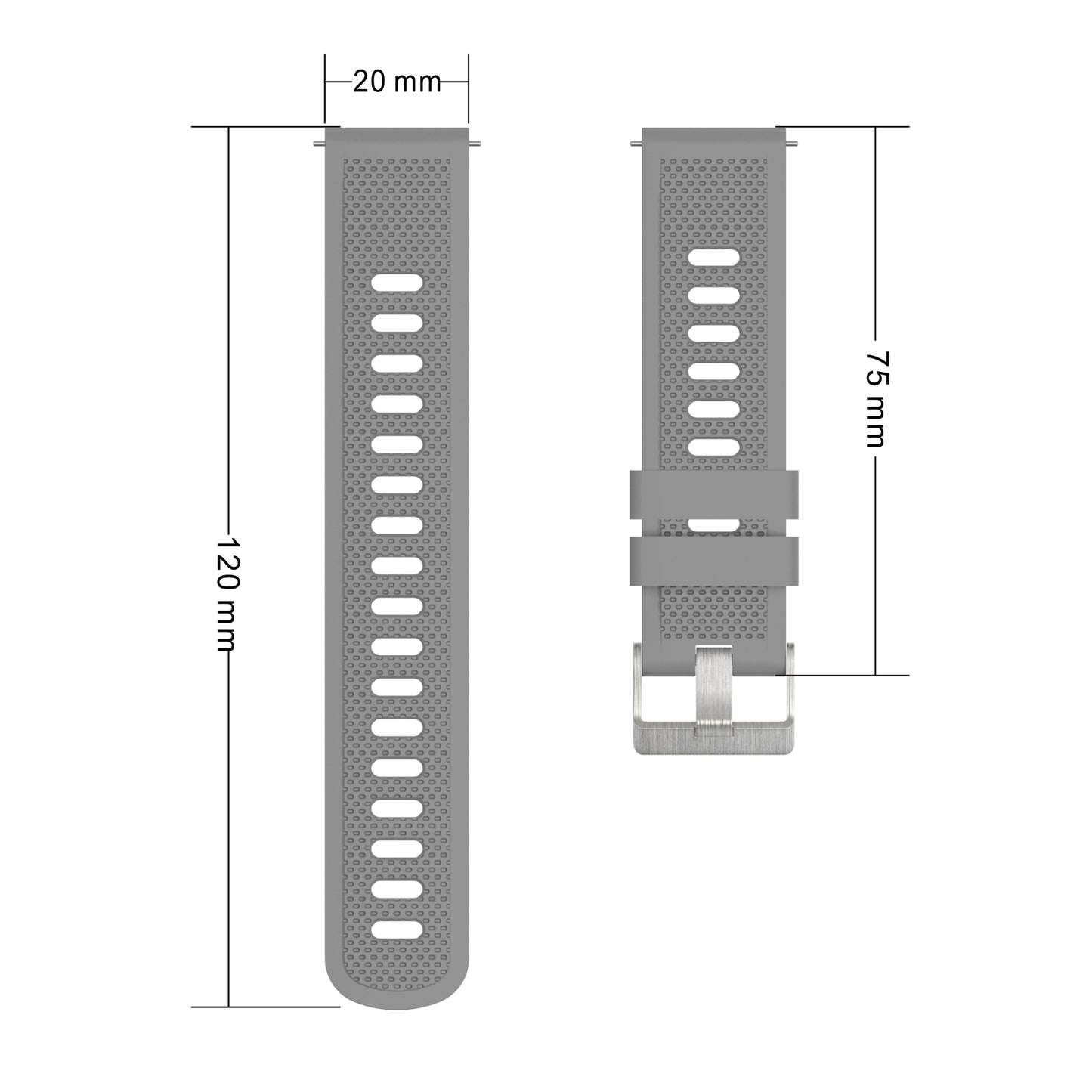 Silicone Watch Band for Garmin Forerunner 645 / Samsung Galaxy Watch3 41mm , 20mm Textured Strap with Silver Buckle