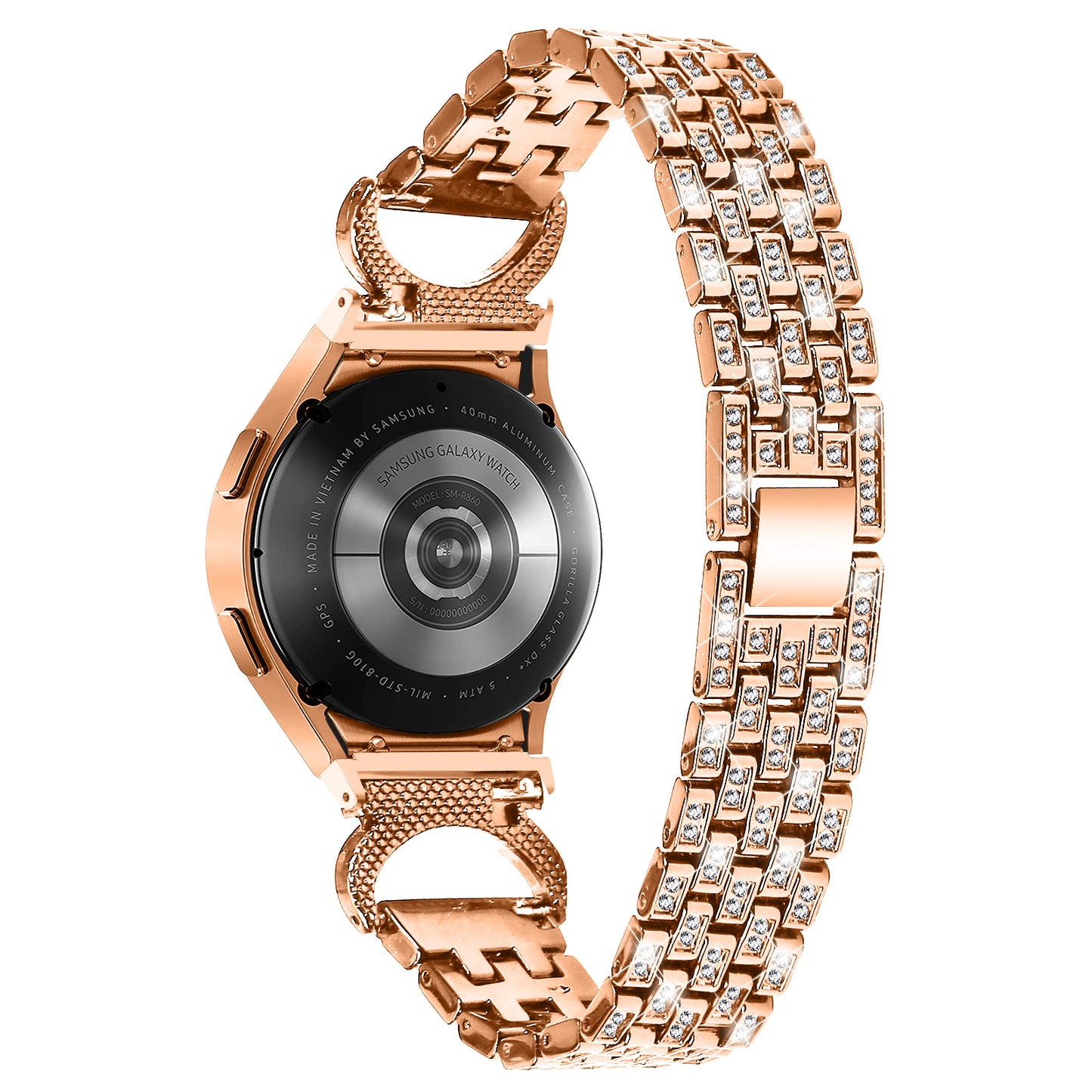 Stainless Steel Watch Band for Samsung Galaxy Watch6 40mm 44mm / Watch6 Classic 43mm 47mm / Watch 5 40mm 44mm / Watch4 40mm 44mm , 5-Bead Rhinestone Decor Replacement Bracelet with Connector