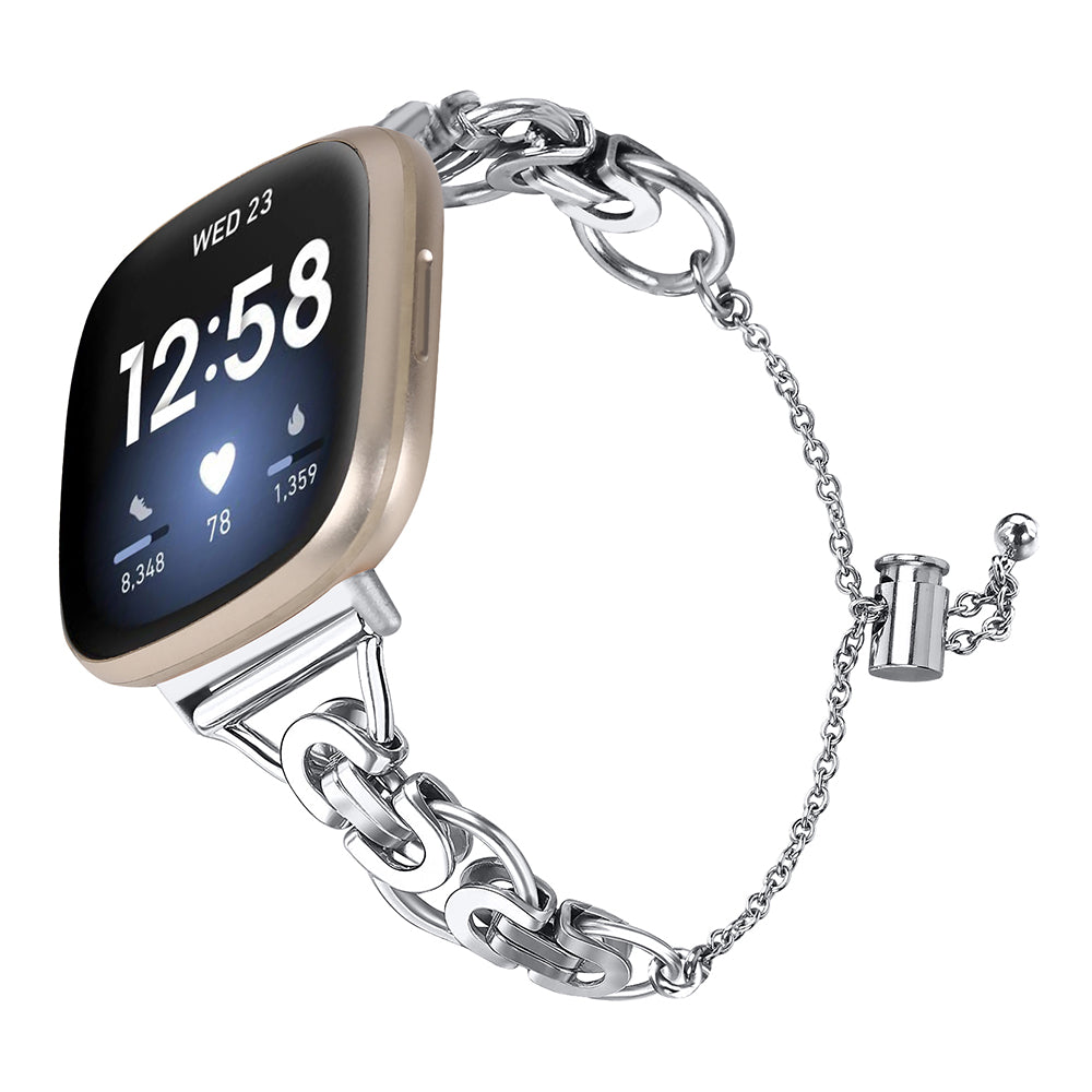 For Fitbit Versa 4 / Sense 2 Stainless Steel Watch Band Beaded Jewelry Bracelet