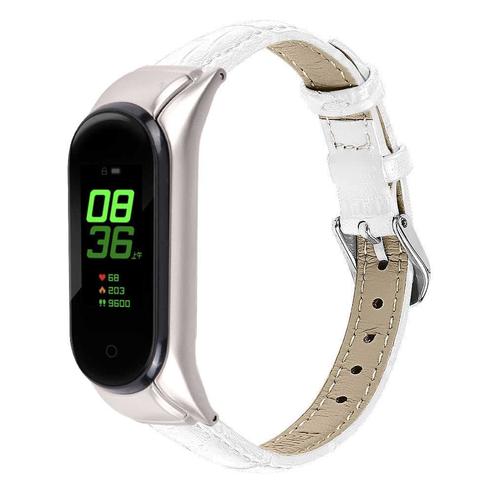 For Xiaomi Smart Band 8 Wrist Strap Crocodile Texture Top Layer Cowhide Leather Watch Band