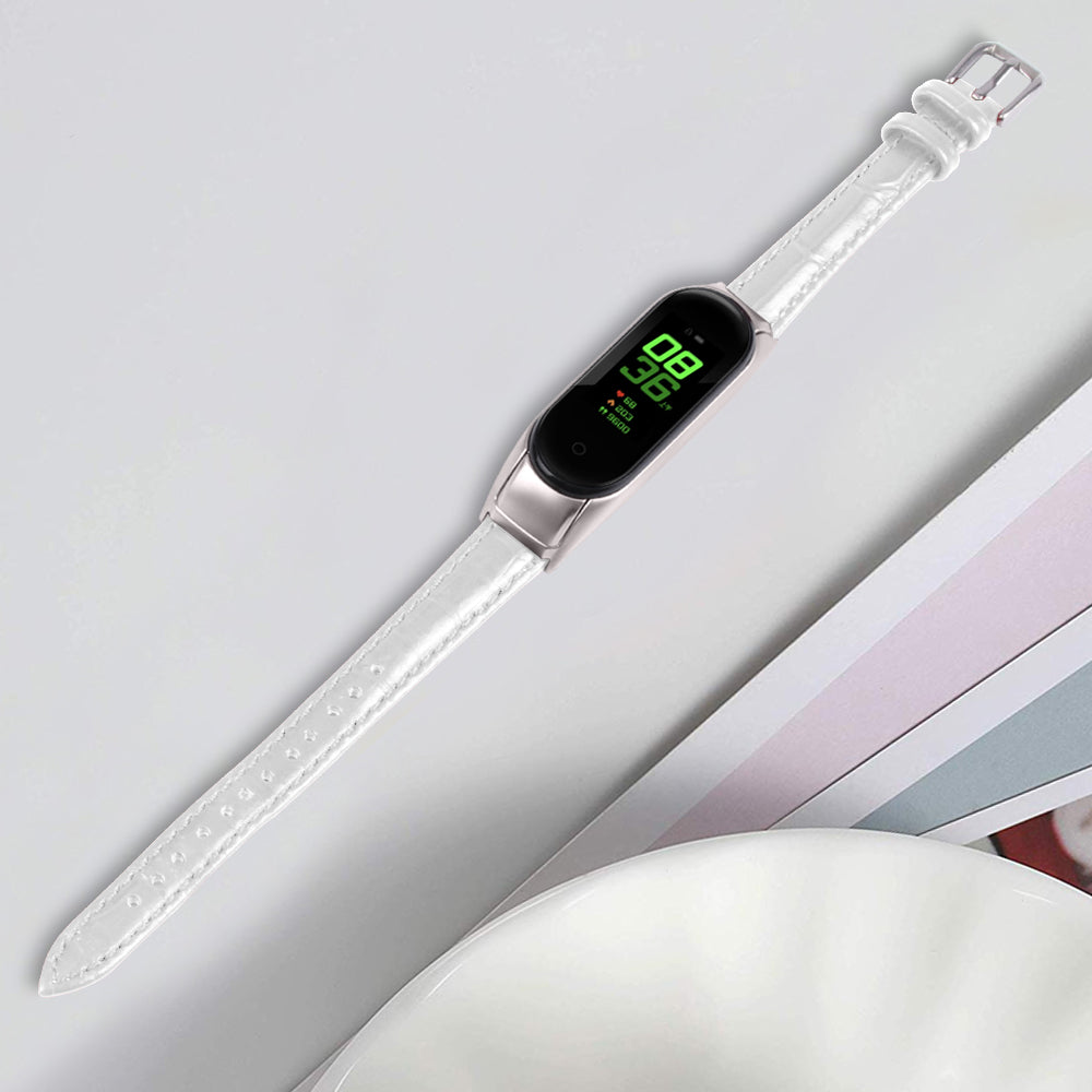 For Xiaomi Smart Band 8 Wrist Strap Crocodile Texture Top Layer Cowhide Leather Watch Band