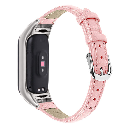 For Xiaomi Smart Band 8 Wrist Strap Crocodile Texture Top Layer Cowhide Leather Watch Band