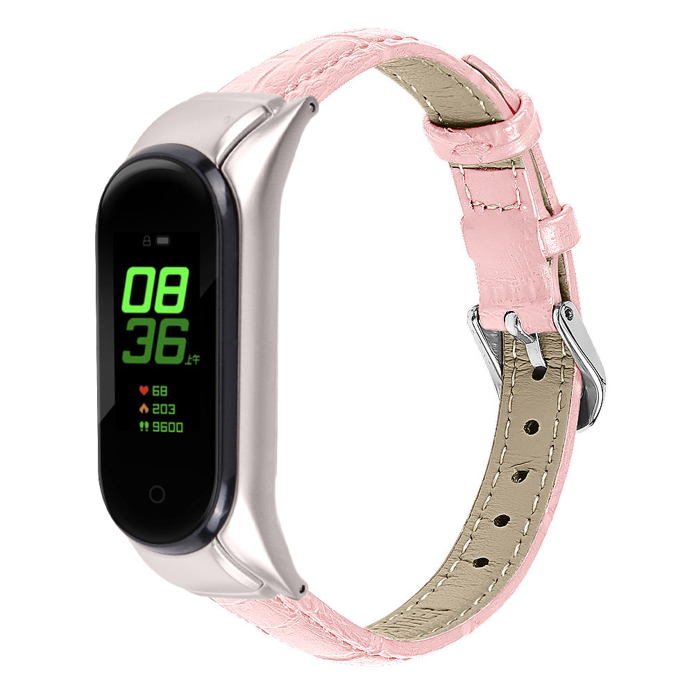 For Xiaomi Smart Band 8 Wrist Strap Crocodile Texture Top Layer Cowhide Leather Watch Band