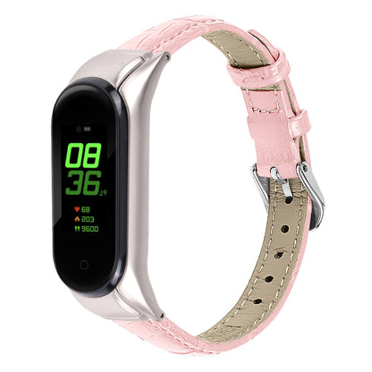For Xiaomi Smart Band 8 Wrist Strap Crocodile Texture Top Layer Cowhide Leather Watch Band