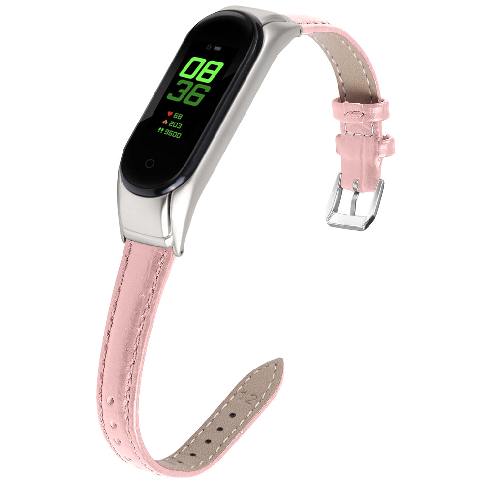 For Xiaomi Smart Band 8 Wrist Strap Crocodile Texture Top Layer Cowhide Leather Watch Band