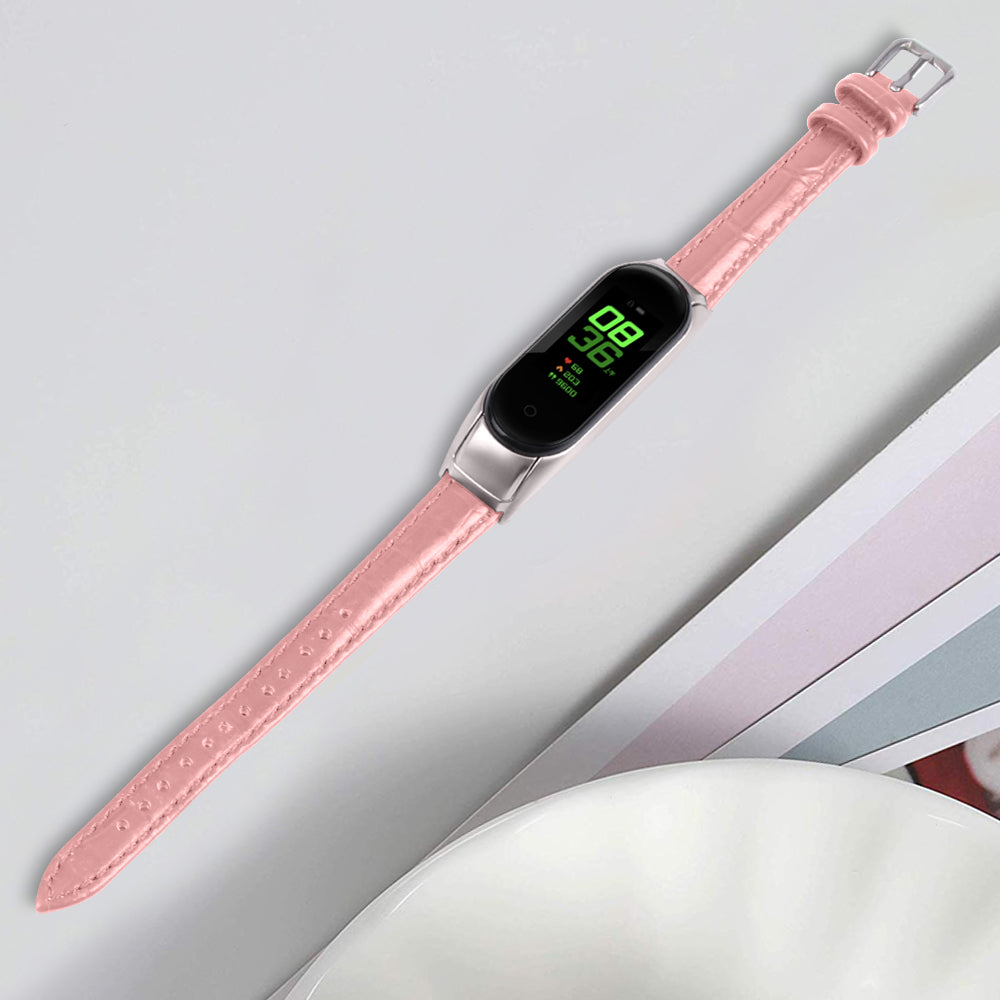 For Xiaomi Smart Band 8 Wrist Strap Crocodile Texture Top Layer Cowhide Leather Watch Band