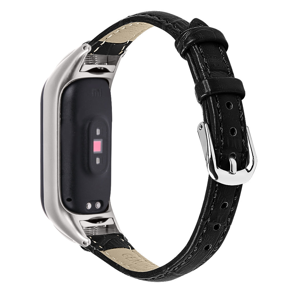 For Xiaomi Smart Band 8 Wrist Strap Crocodile Texture Top Layer Cowhide Leather Watch Band