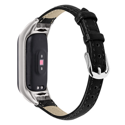 For Xiaomi Smart Band 8 Wrist Strap Crocodile Texture Top Layer Cowhide Leather Watch Band