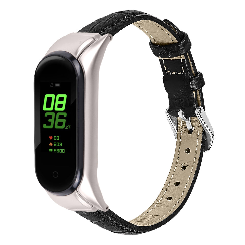 For Xiaomi Smart Band 8 Wrist Strap Crocodile Texture Top Layer Cowhide Leather Watch Band