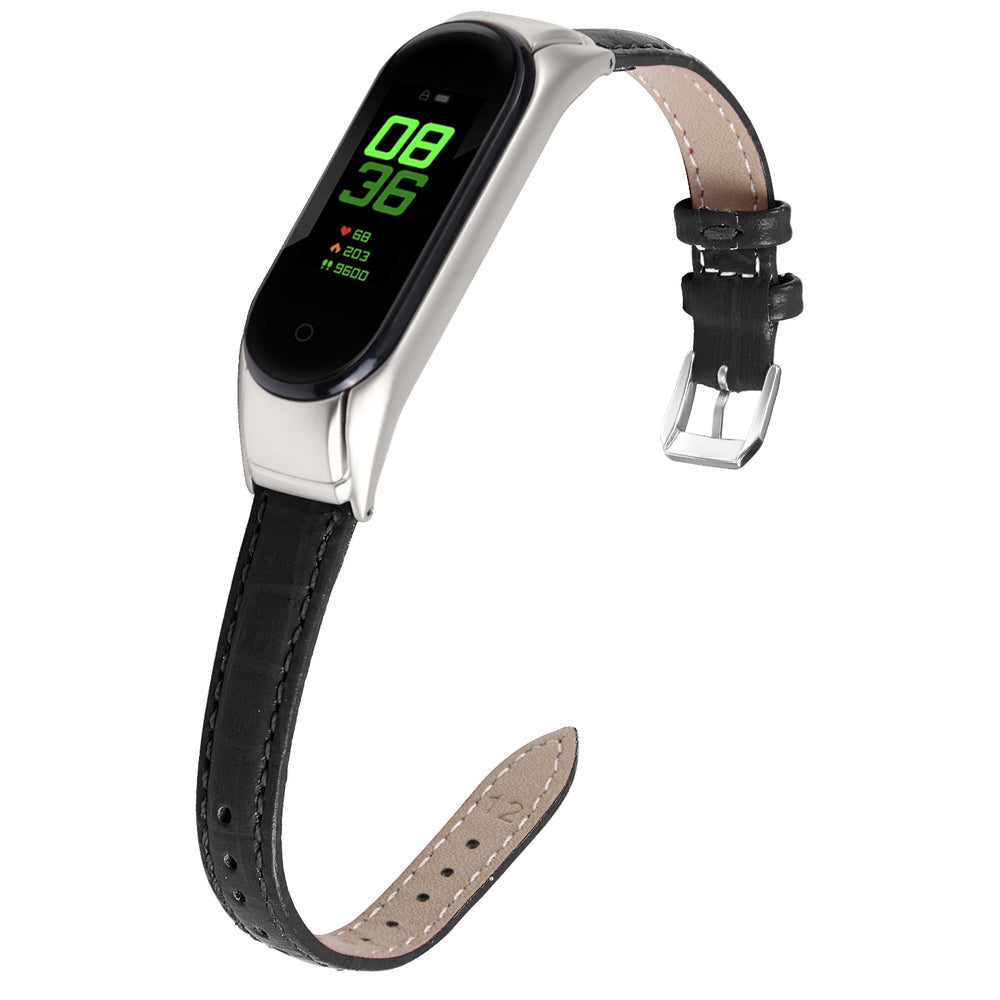 For Xiaomi Smart Band 8 Wrist Strap Crocodile Texture Top Layer Cowhide Leather Watch Band