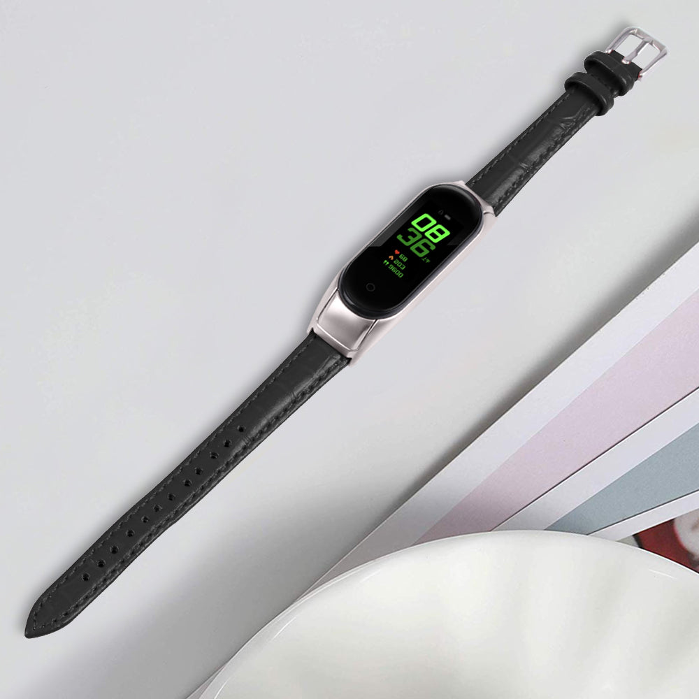 For Xiaomi Smart Band 8 Wrist Strap Crocodile Texture Top Layer Cowhide Leather Watch Band
