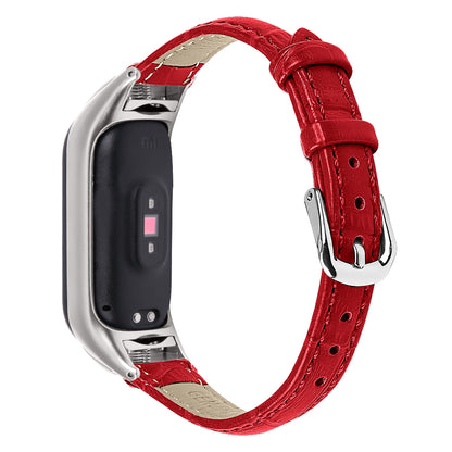 For Xiaomi Smart Band 8 Wrist Strap Crocodile Texture Top Layer Cowhide Leather Watch Band