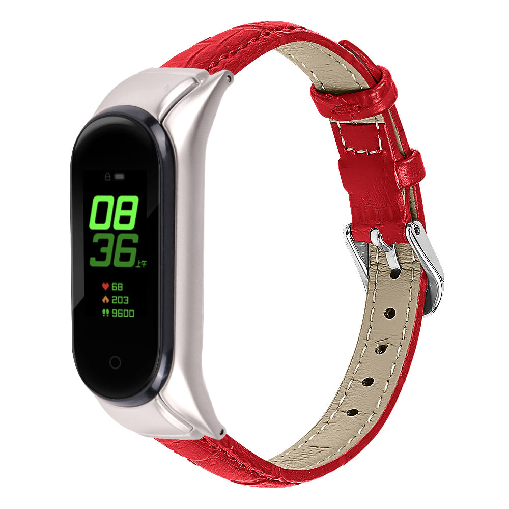 For Xiaomi Smart Band 8 Wrist Strap Crocodile Texture Top Layer Cowhide Leather Watch Band