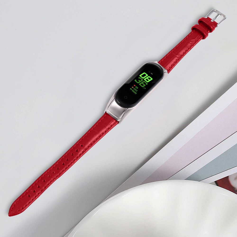 For Xiaomi Smart Band 8 Wrist Strap Crocodile Texture Top Layer Cowhide Leather Watch Band