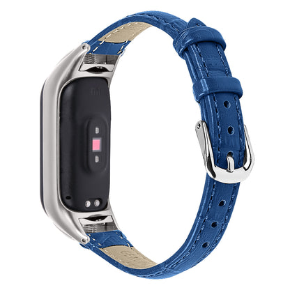 For Xiaomi Smart Band 8 Wrist Strap Crocodile Texture Top Layer Cowhide Leather Watch Band