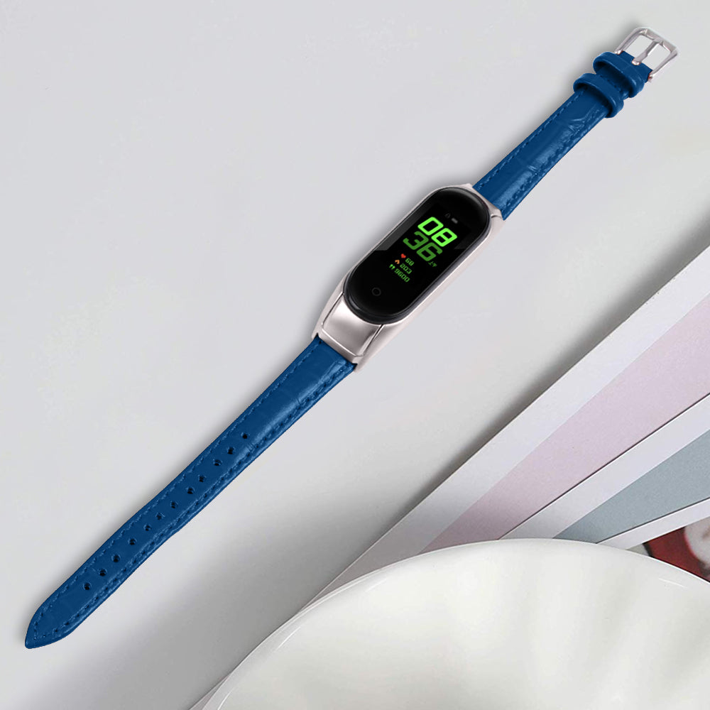 For Xiaomi Smart Band 8 Wrist Strap Crocodile Texture Top Layer Cowhide Leather Watch Band