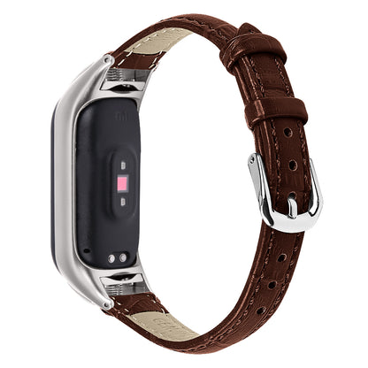 For Xiaomi Smart Band 8 Wrist Strap Crocodile Texture Top Layer Cowhide Leather Watch Band