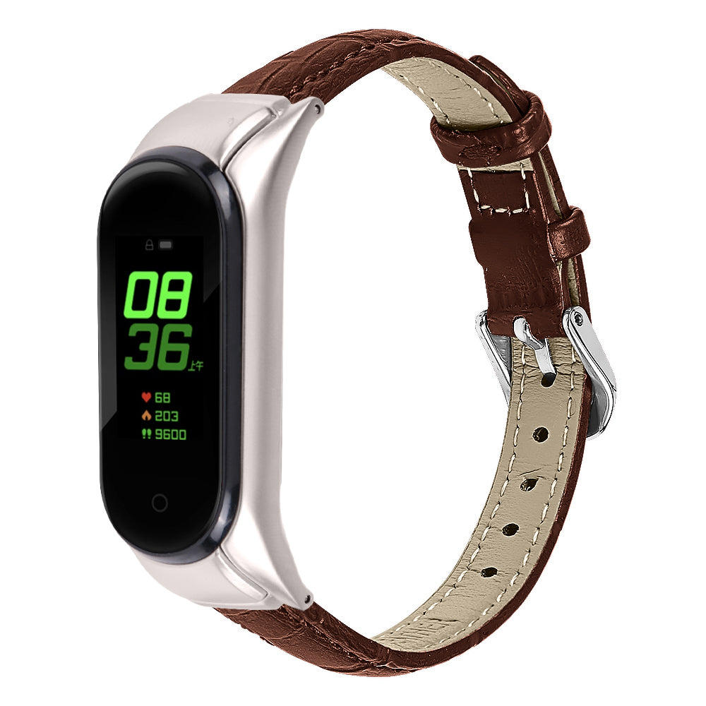 For Xiaomi Smart Band 8 Wrist Strap Crocodile Texture Top Layer Cowhide Leather Watch Band