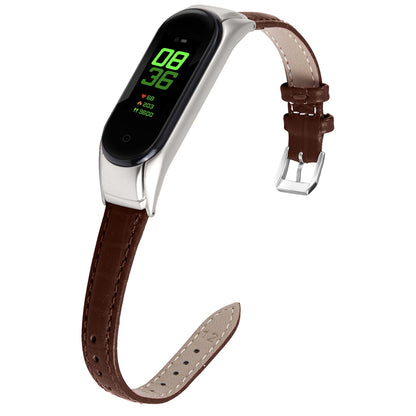 For Xiaomi Smart Band 8 Wrist Strap Crocodile Texture Top Layer Cowhide Leather Watch Band