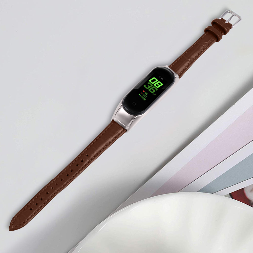 For Xiaomi Smart Band 8 Wrist Strap Crocodile Texture Top Layer Cowhide Leather Watch Band