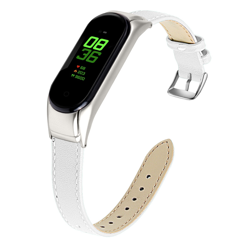 For Xiaomi Smart Band 8 Watch Bands Genuine Cowhide Leather Straps with Silver Watch Case