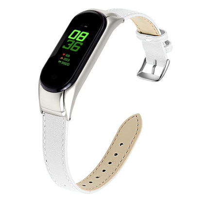 For Xiaomi Smart Band 8 Watch Bands Genuine Cowhide Leather Straps with Silver Watch Case
