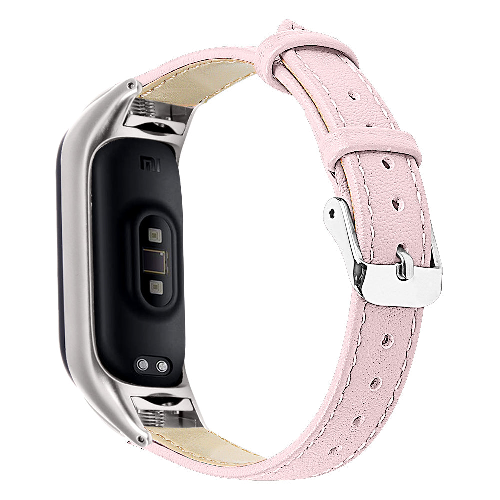For Xiaomi Smart Band 8 Watch Bands Genuine Cowhide Leather Straps with Silver Watch Case