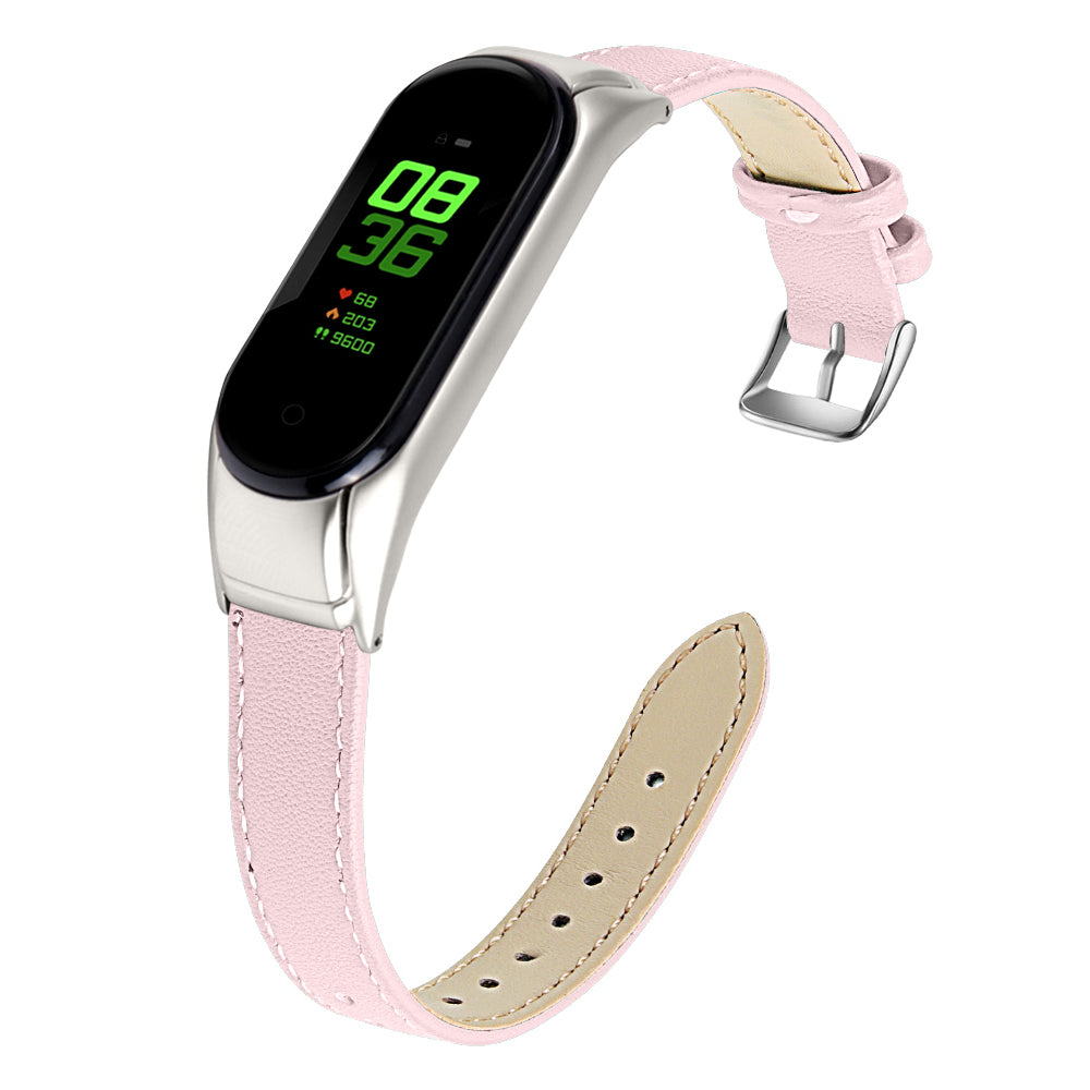 For Xiaomi Smart Band 8 Watch Bands Genuine Cowhide Leather Straps with Silver Watch Case