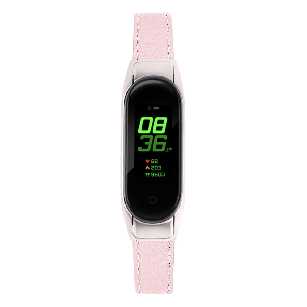 For Xiaomi Smart Band 8 Watch Bands Genuine Cowhide Leather Straps with Silver Watch Case