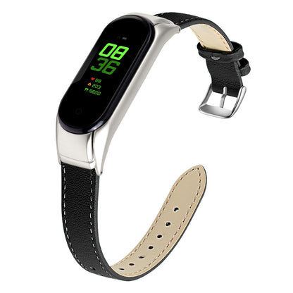 For Xiaomi Smart Band 8 Watch Bands Genuine Cowhide Leather Straps with Silver Watch Case