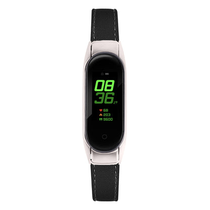 For Xiaomi Smart Band 8 Watch Bands Genuine Cowhide Leather Straps with Silver Watch Case