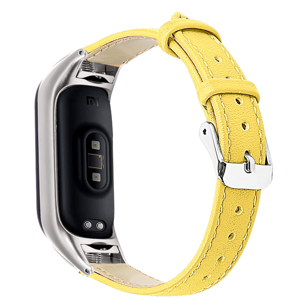 For Xiaomi Smart Band 8 Watch Bands Genuine Cowhide Leather Straps with Silver Watch Case
