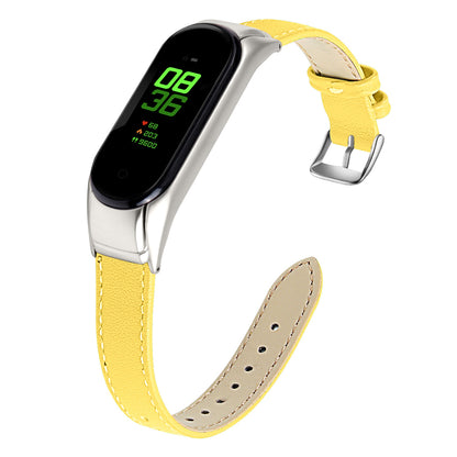 For Xiaomi Smart Band 8 Watch Bands Genuine Cowhide Leather Straps with Silver Watch Case