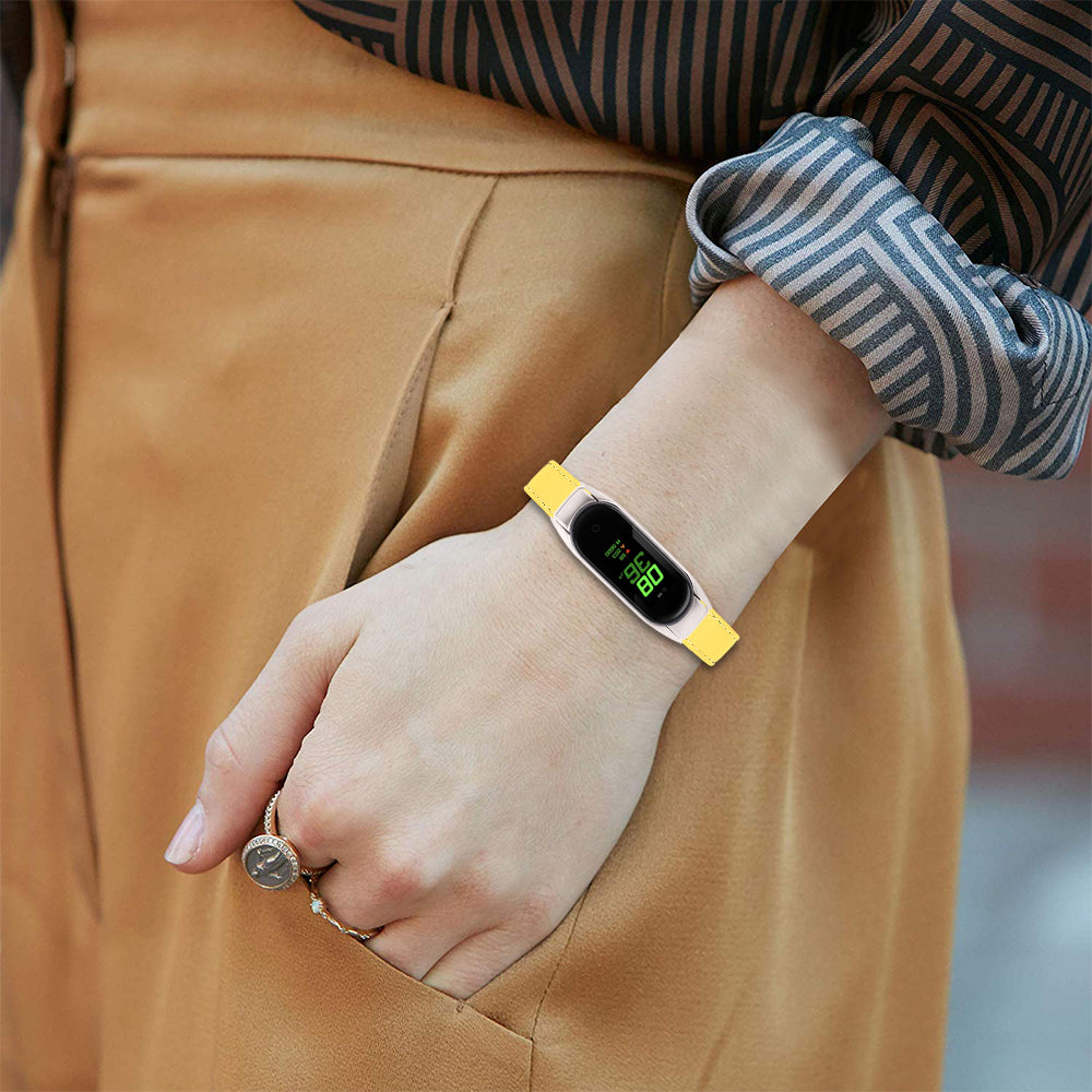For Xiaomi Smart Band 8 Watch Bands Genuine Cowhide Leather Straps with Silver Watch Case