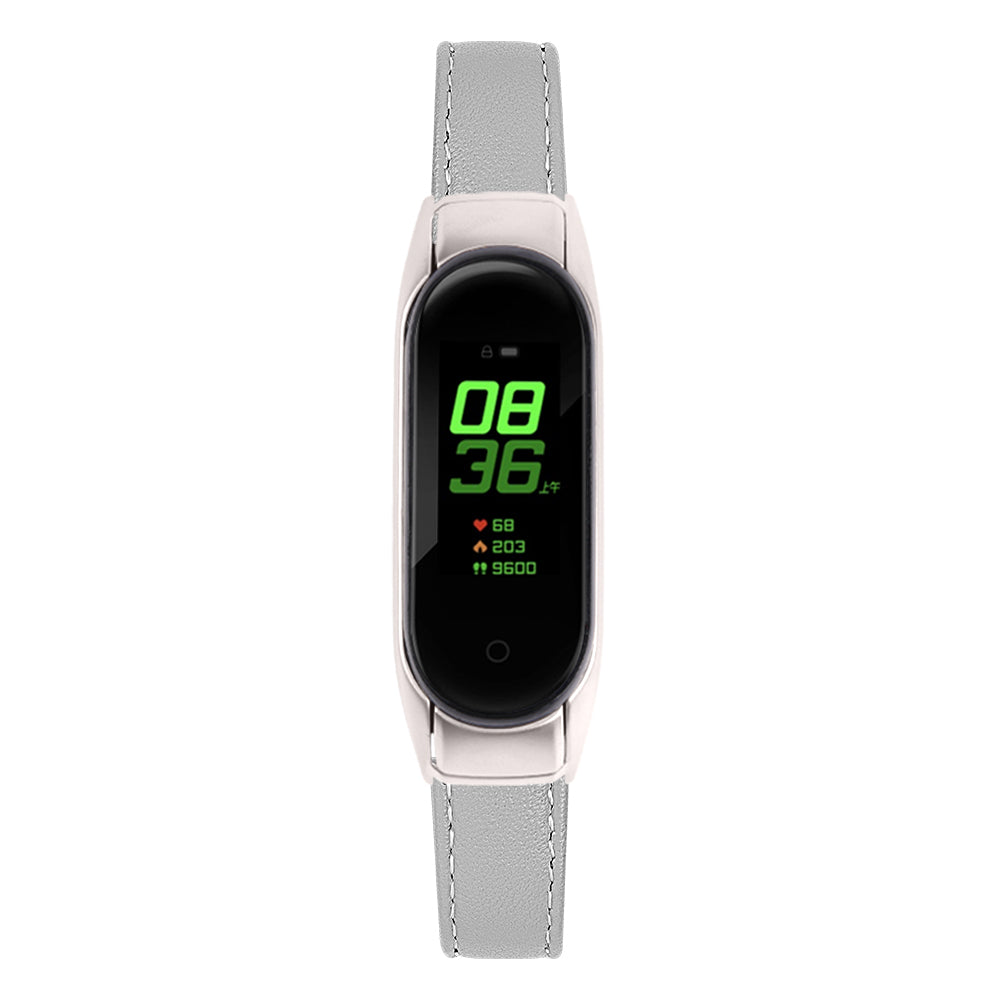 For Xiaomi Smart Band 8 Watch Bands Genuine Cowhide Leather Straps with Silver Watch Case