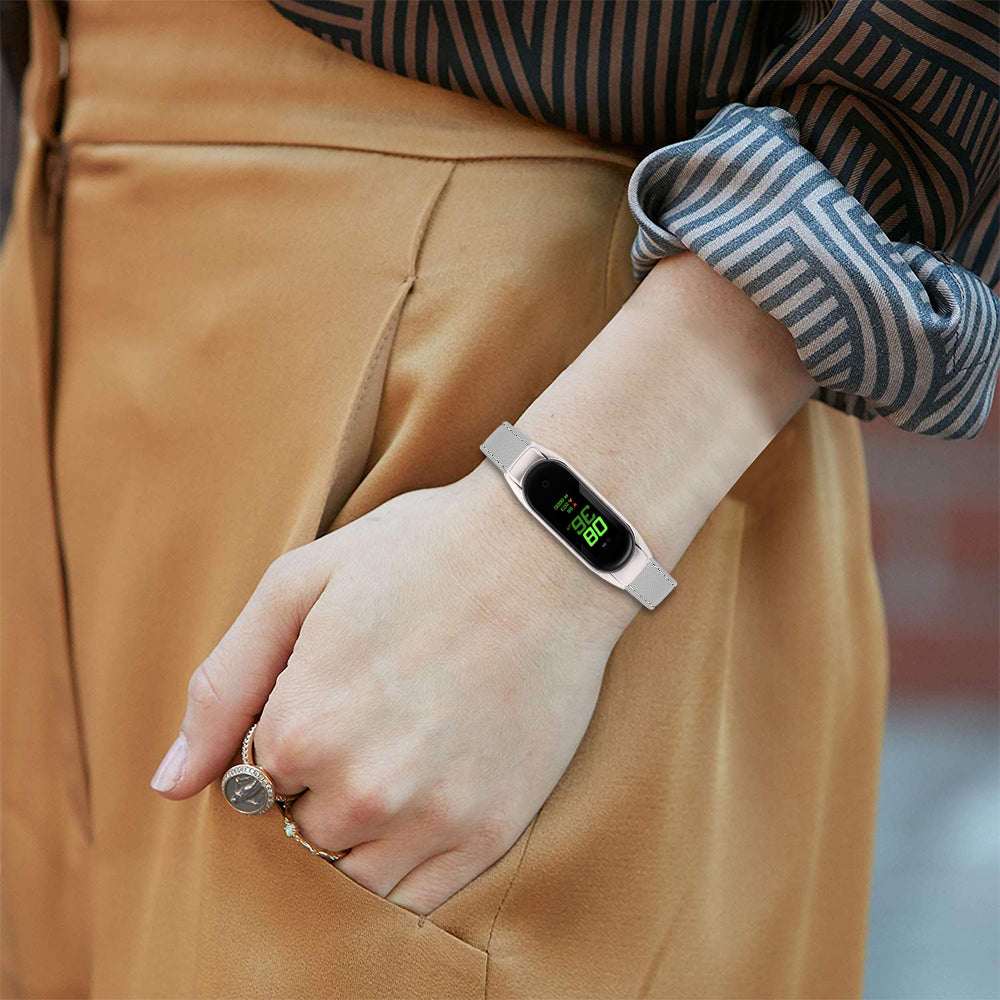 For Xiaomi Smart Band 8 Watch Bands Genuine Cowhide Leather Straps with Silver Watch Case