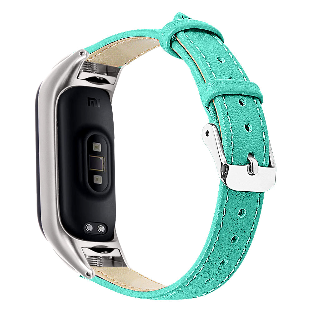 For Xiaomi Smart Band 8 Watch Bands Genuine Cowhide Leather Straps with Silver Watch Case