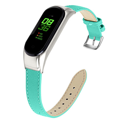 For Xiaomi Smart Band 8 Watch Bands Genuine Cowhide Leather Straps with Silver Watch Case
