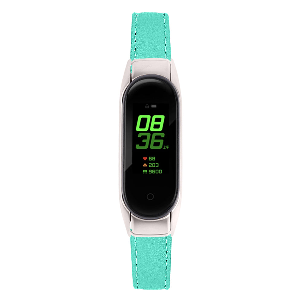 For Xiaomi Smart Band 8 Watch Bands Genuine Cowhide Leather Straps with Silver Watch Case