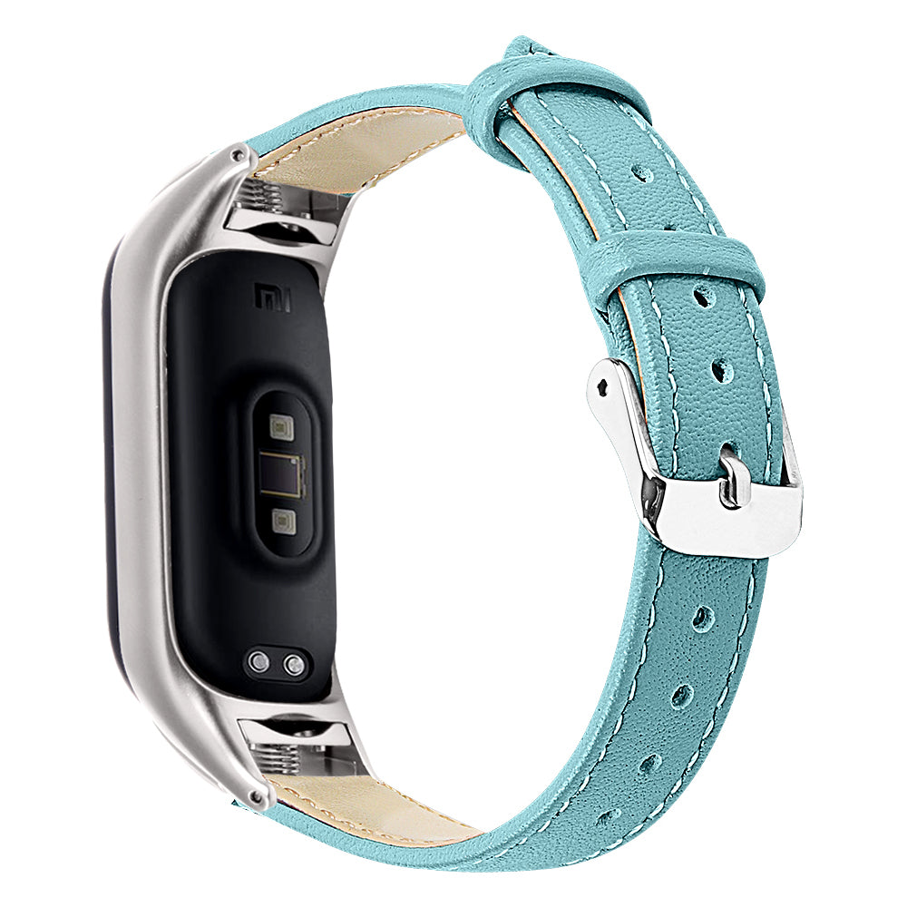 For Xiaomi Smart Band 8 Watch Bands Genuine Cowhide Leather Straps with Silver Watch Case