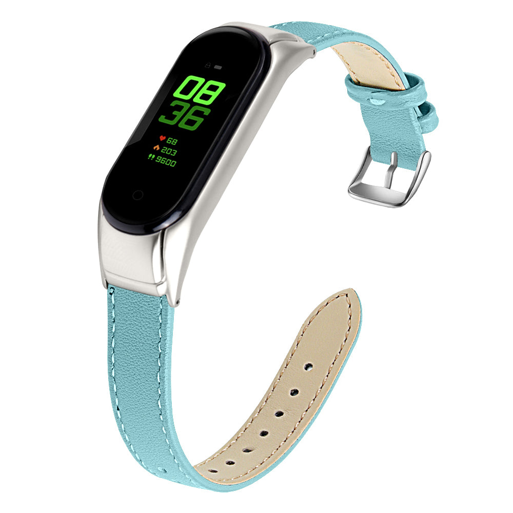 For Xiaomi Smart Band 8 Watch Bands Genuine Cowhide Leather Straps with Silver Watch Case