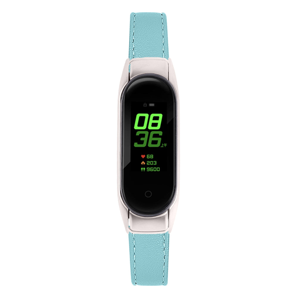 For Xiaomi Smart Band 8 Watch Bands Genuine Cowhide Leather Straps with Silver Watch Case