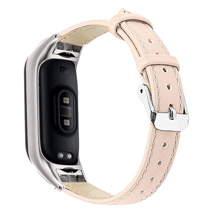 For Xiaomi Smart Band 8 Watch Bands Genuine Cowhide Leather Straps with Silver Watch Case