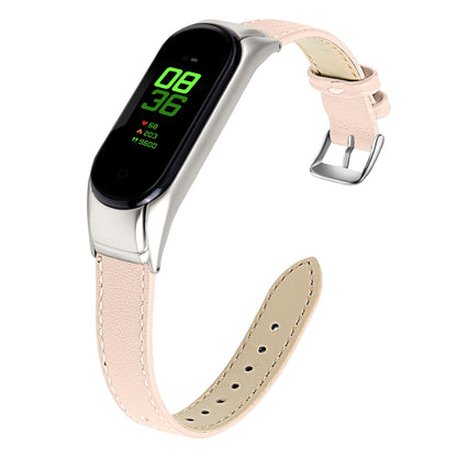 For Xiaomi Smart Band 8 Watch Bands Genuine Cowhide Leather Straps with Silver Watch Case