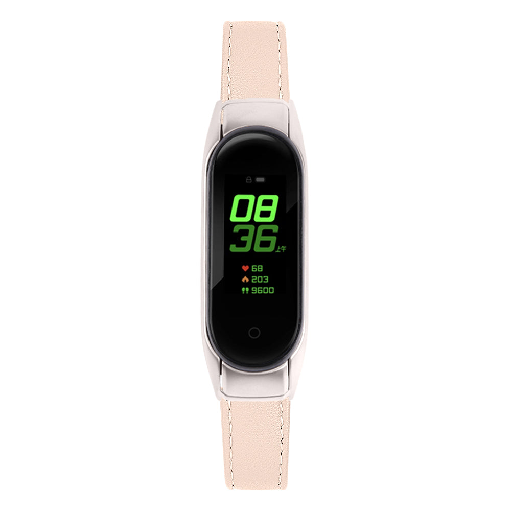 For Xiaomi Smart Band 8 Watch Bands Genuine Cowhide Leather Straps with Silver Watch Case