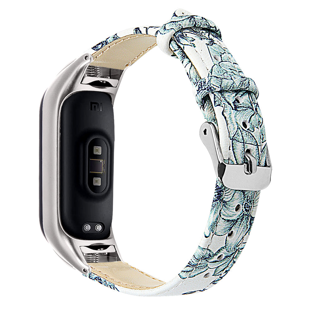 For Xiaomi Smart Band 8 Watch Bands Genuine Cowhide Leather Straps with Silver Watch Case
